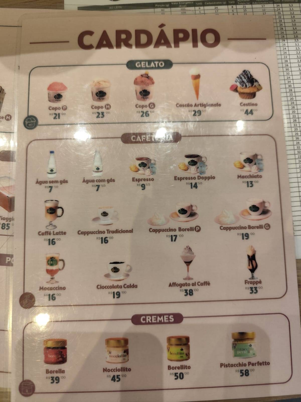 Gelato Borelli Anápolis cardápio