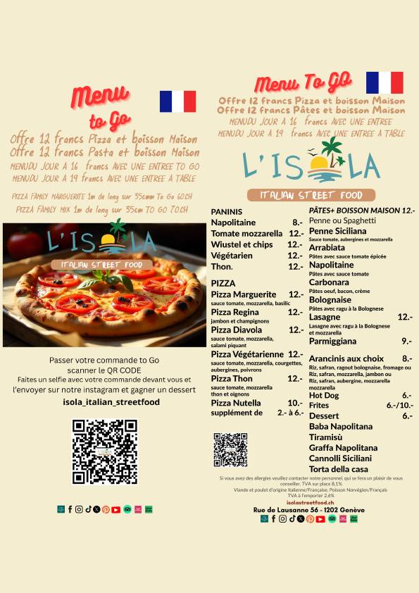 Menu di L'Isola - Italian Street Food - Restaurant et Pizzeria 
