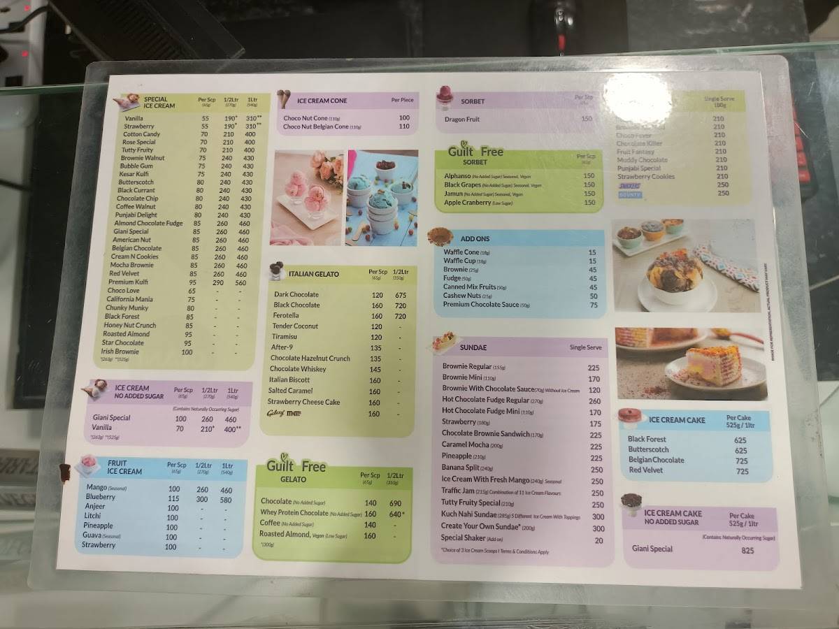 Giani Ice Cream Mysore menu