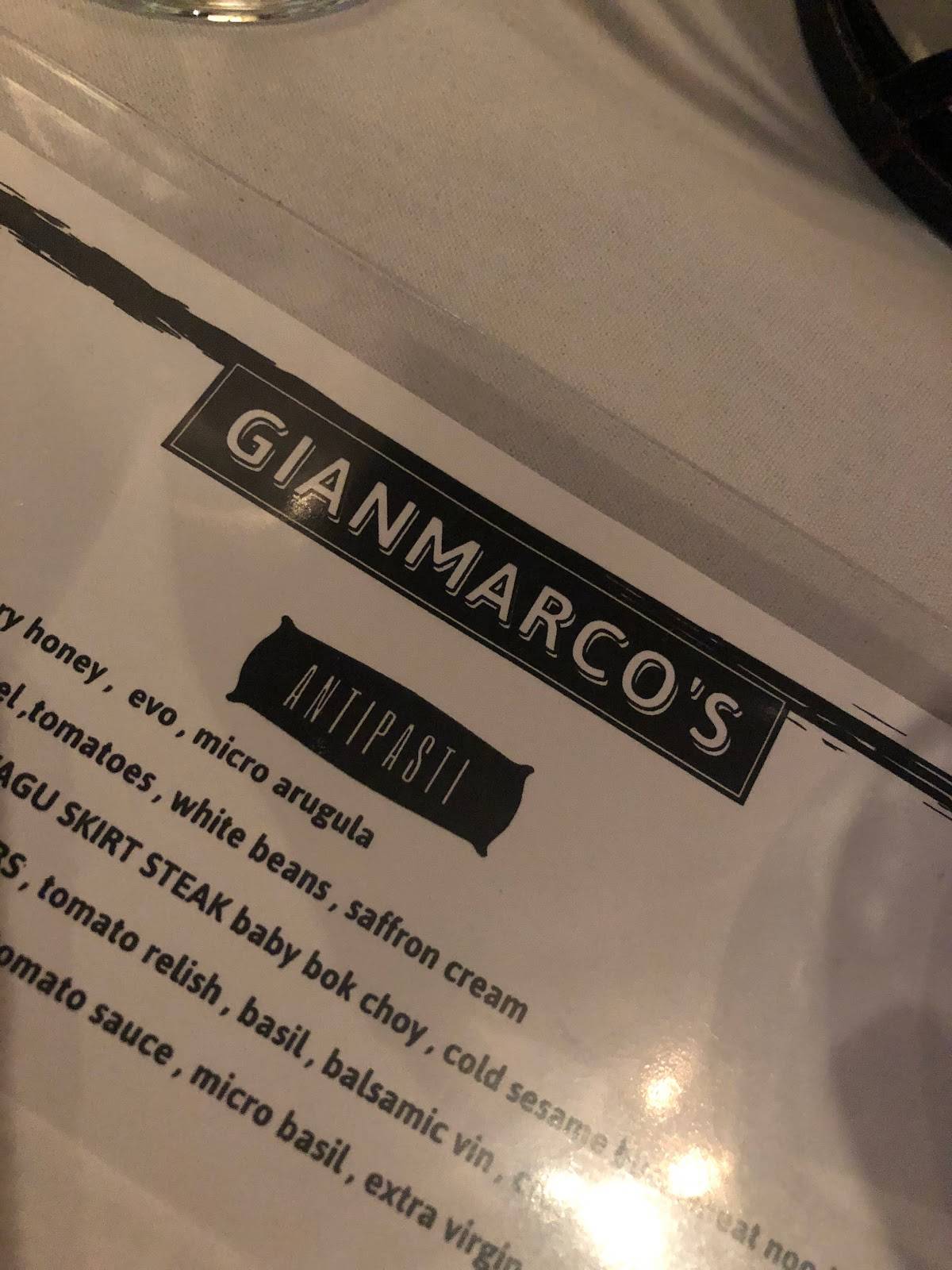 Menu at Gianmarco's Restaurant, Birmingham