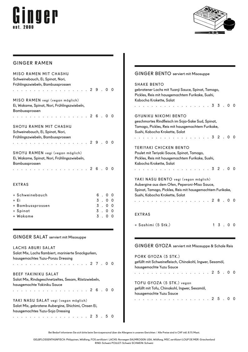 Menu de Ginger Restaurant