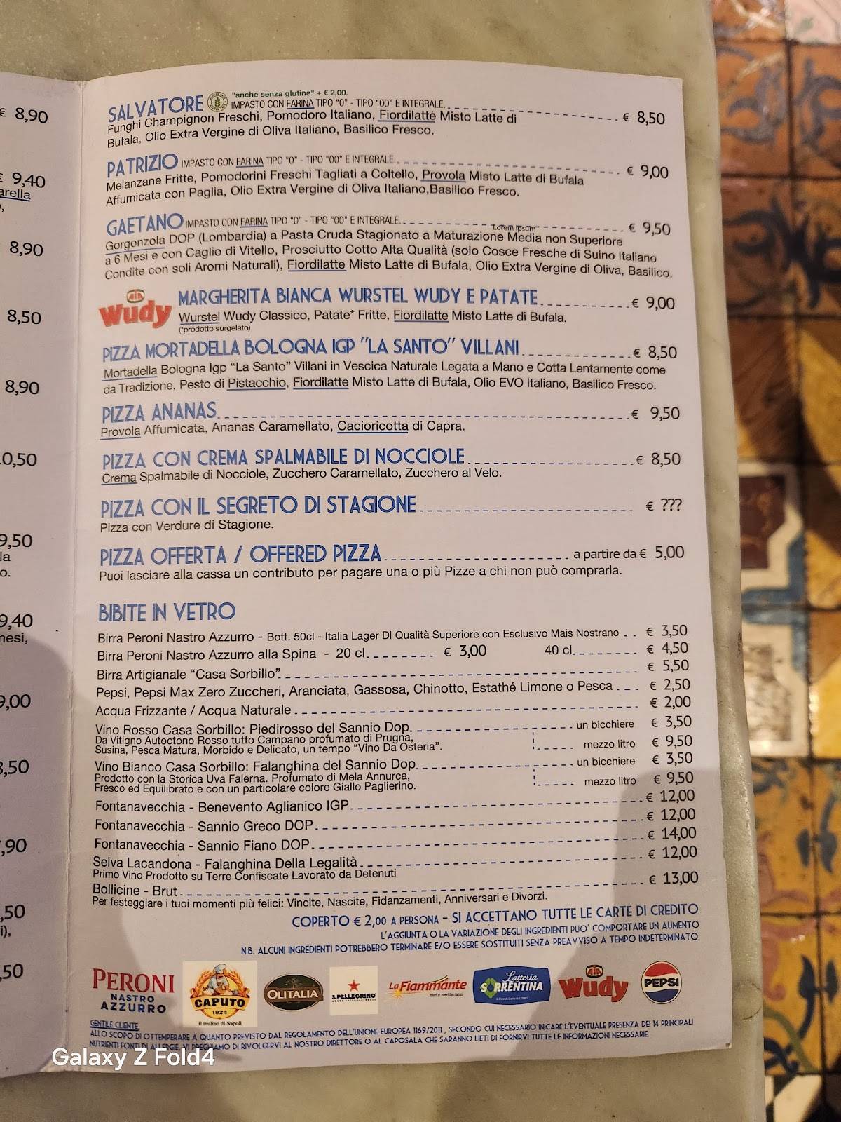 Menu di Gino e Toto Sorbillo 