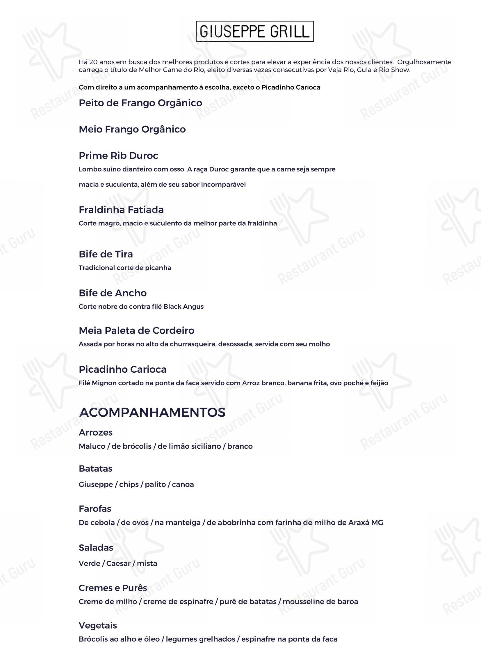 Menu bar para Giuseppe Square em Rio de Janeiro