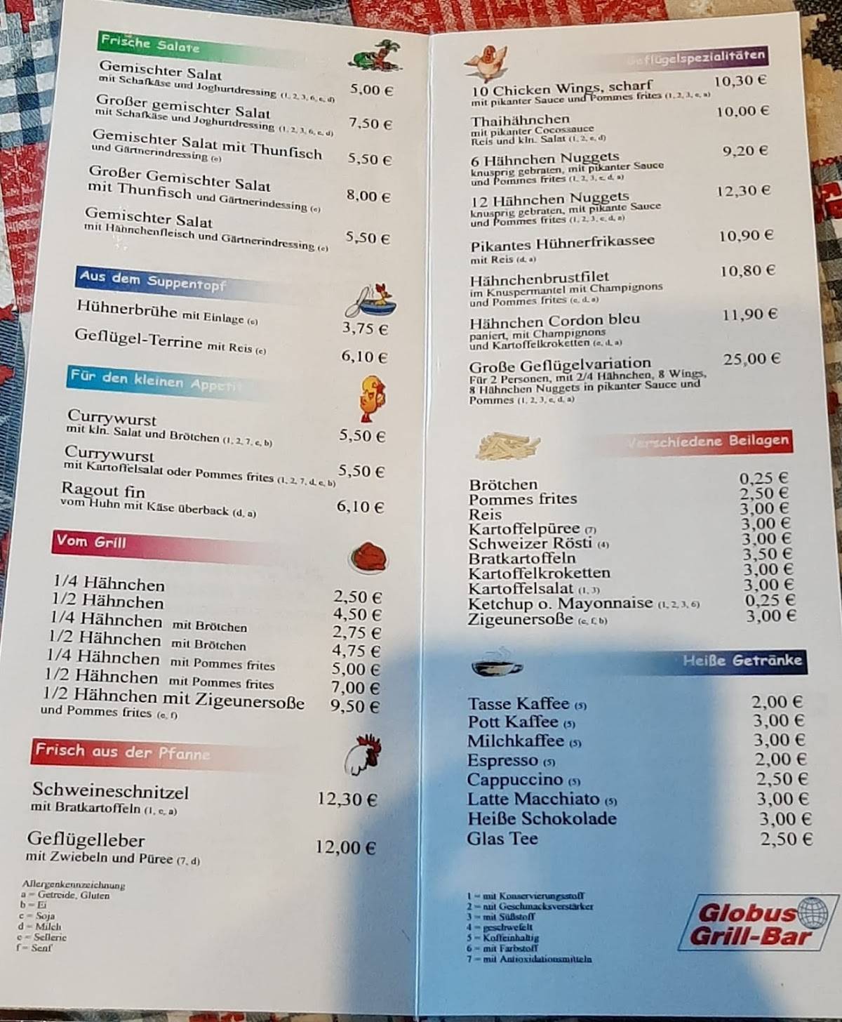 Speisekarte von Globus Grillbar, Potsdam