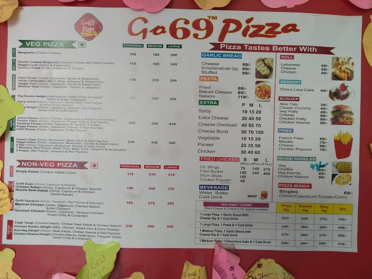Go 69 Pizza menu