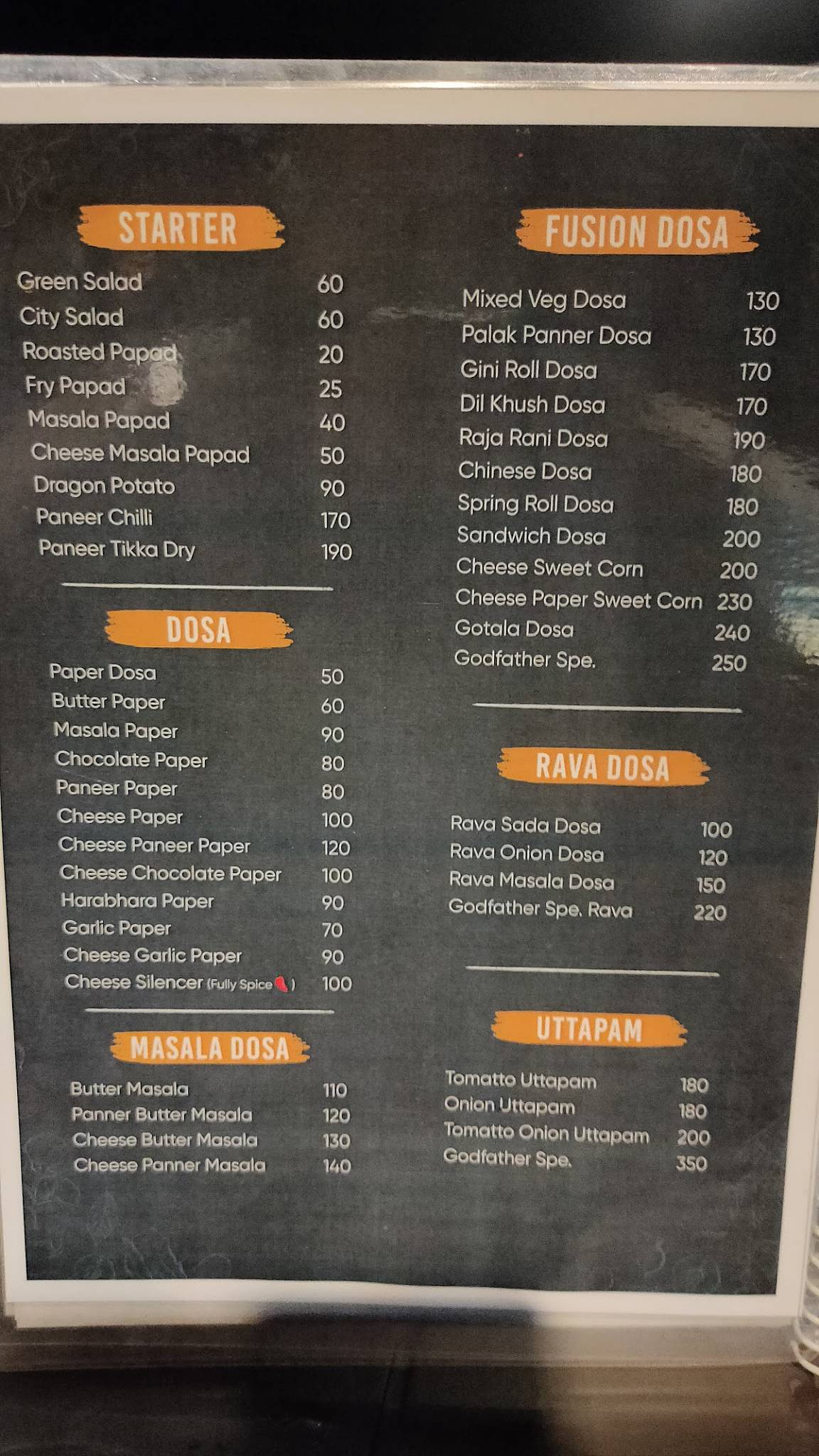 Menu at Godfather Cafe, Morbi