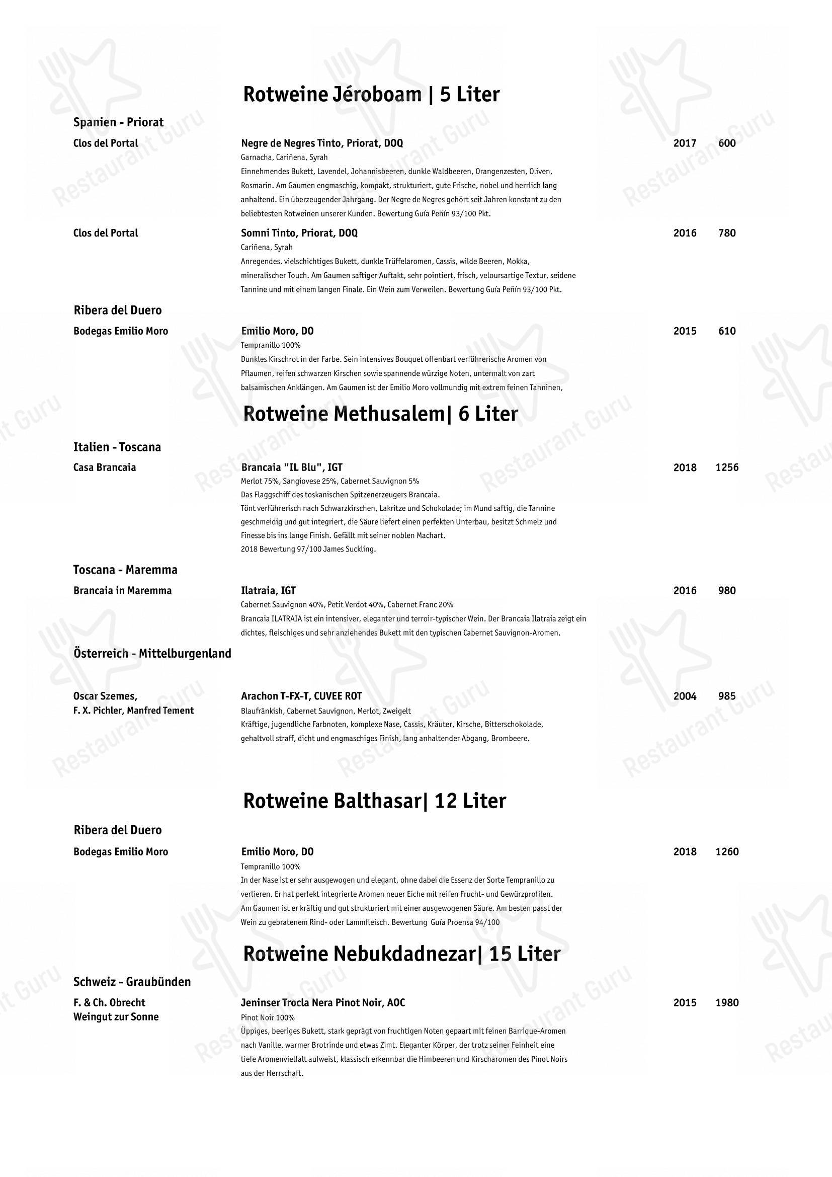 Menu di Gourmet Restaurant Guarda Val - Menu bar