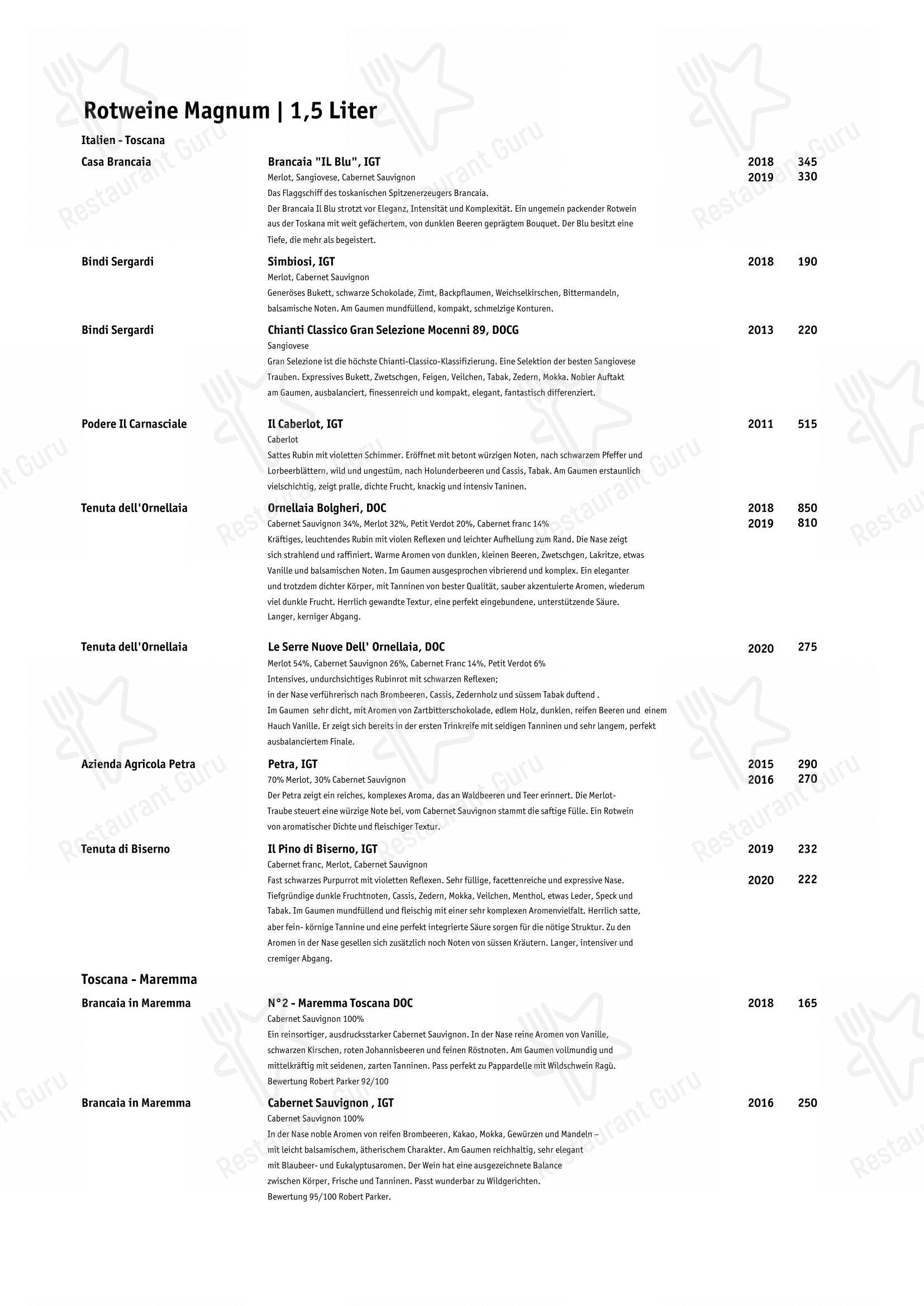 Menu di Gourmet Restaurant Guarda Val - Menu bar