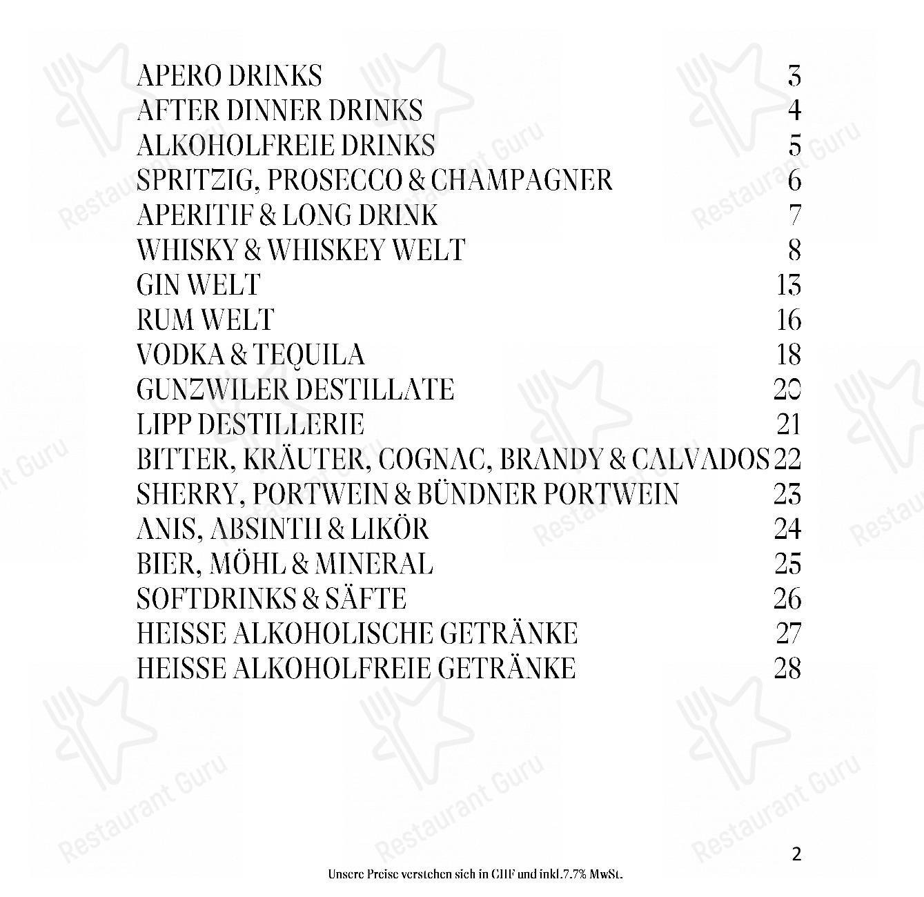 Menu per Gourmet Restaurant Guarda Val ristorante