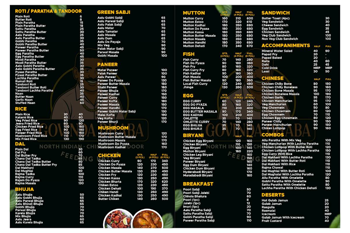 Govinda Dhaba menu