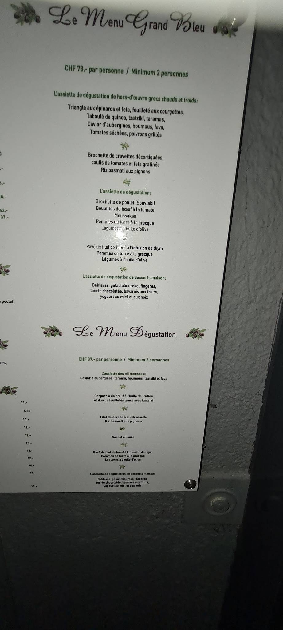 Menu di Grand Bleu 
