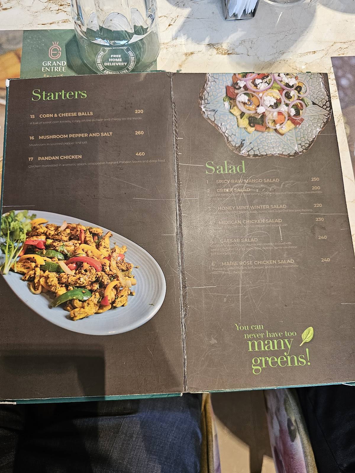 Grand Entree Select menu