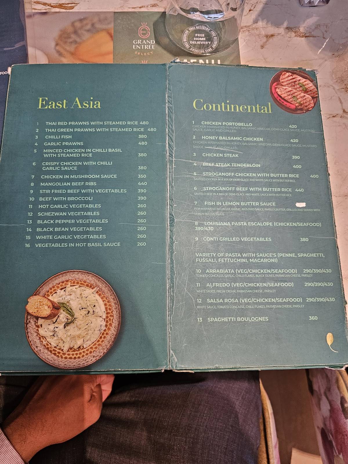 Grand Entree Select menu