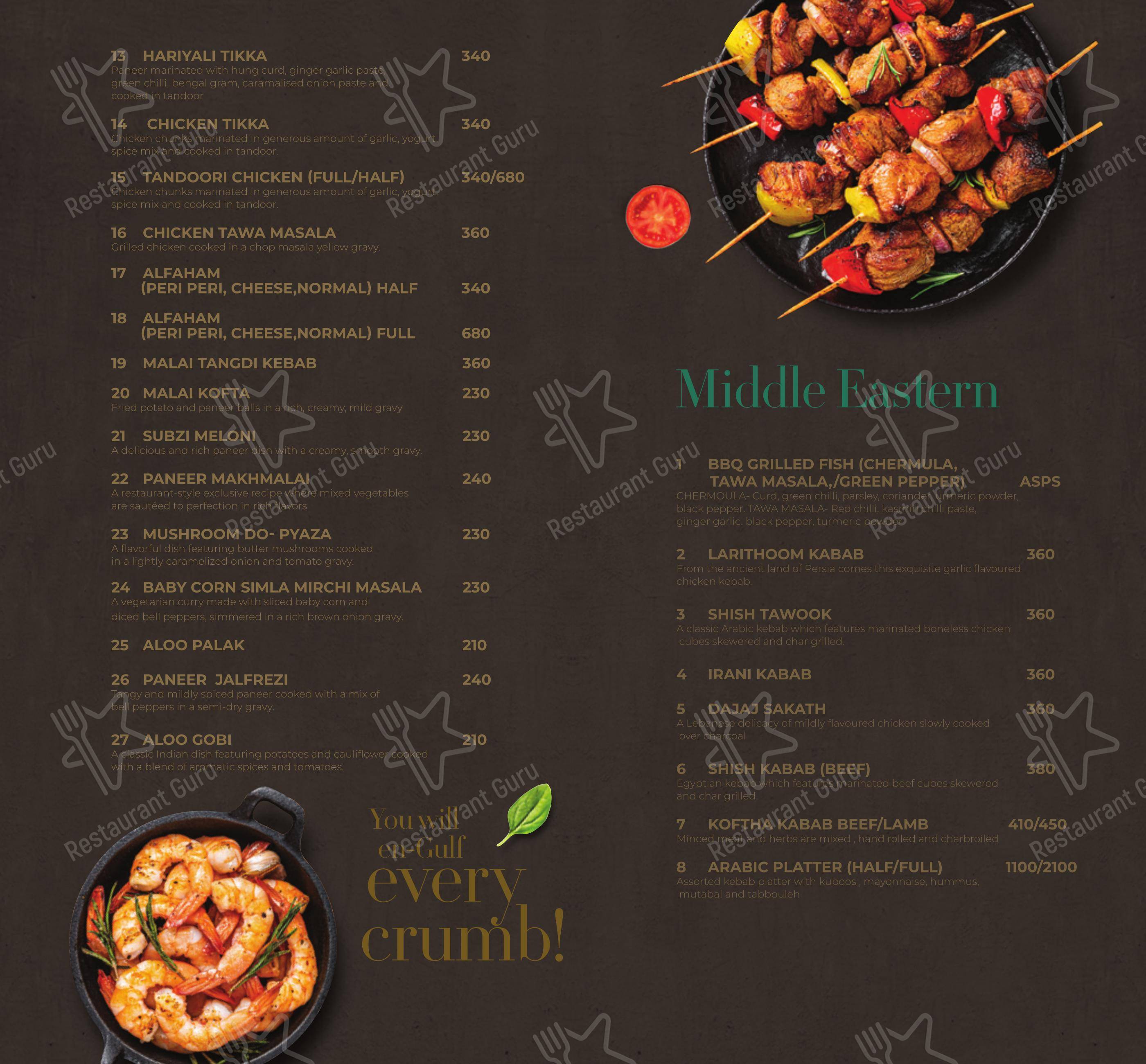 Menu bar for Grand Entree in Ernakulam
