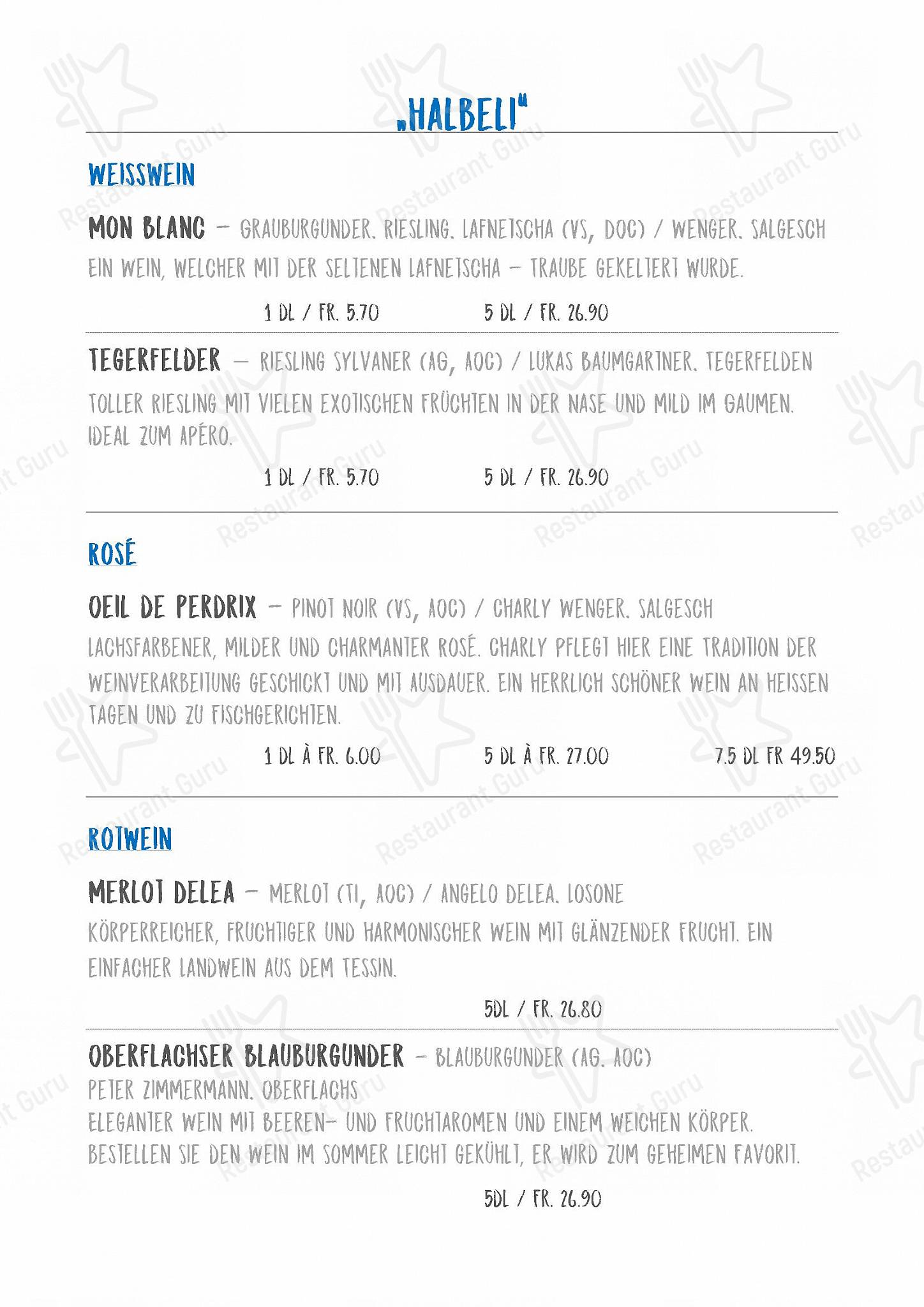 Menu di Restaurant Rütihof, Gränichen