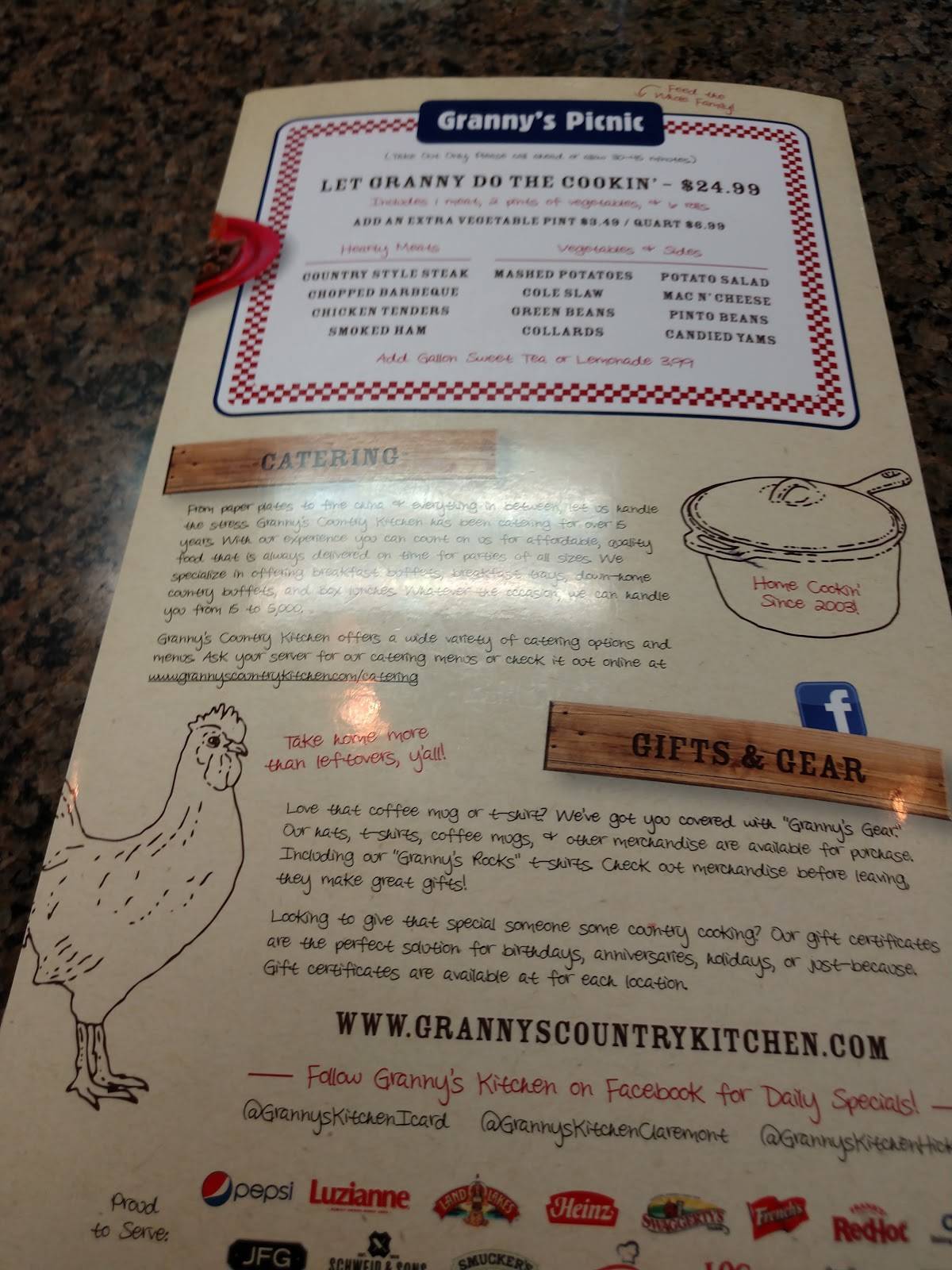 Menu at Granny's Country Kitchen Icard restaurant, Icard, Miller Bridge Rd