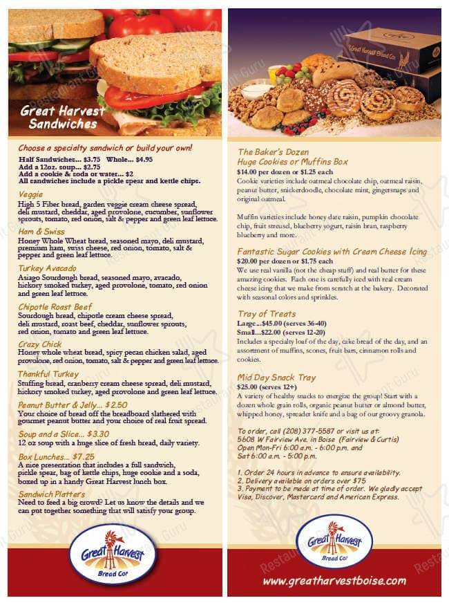 Great Harvest Bread Co. Boise at Curtis & Fairview menu