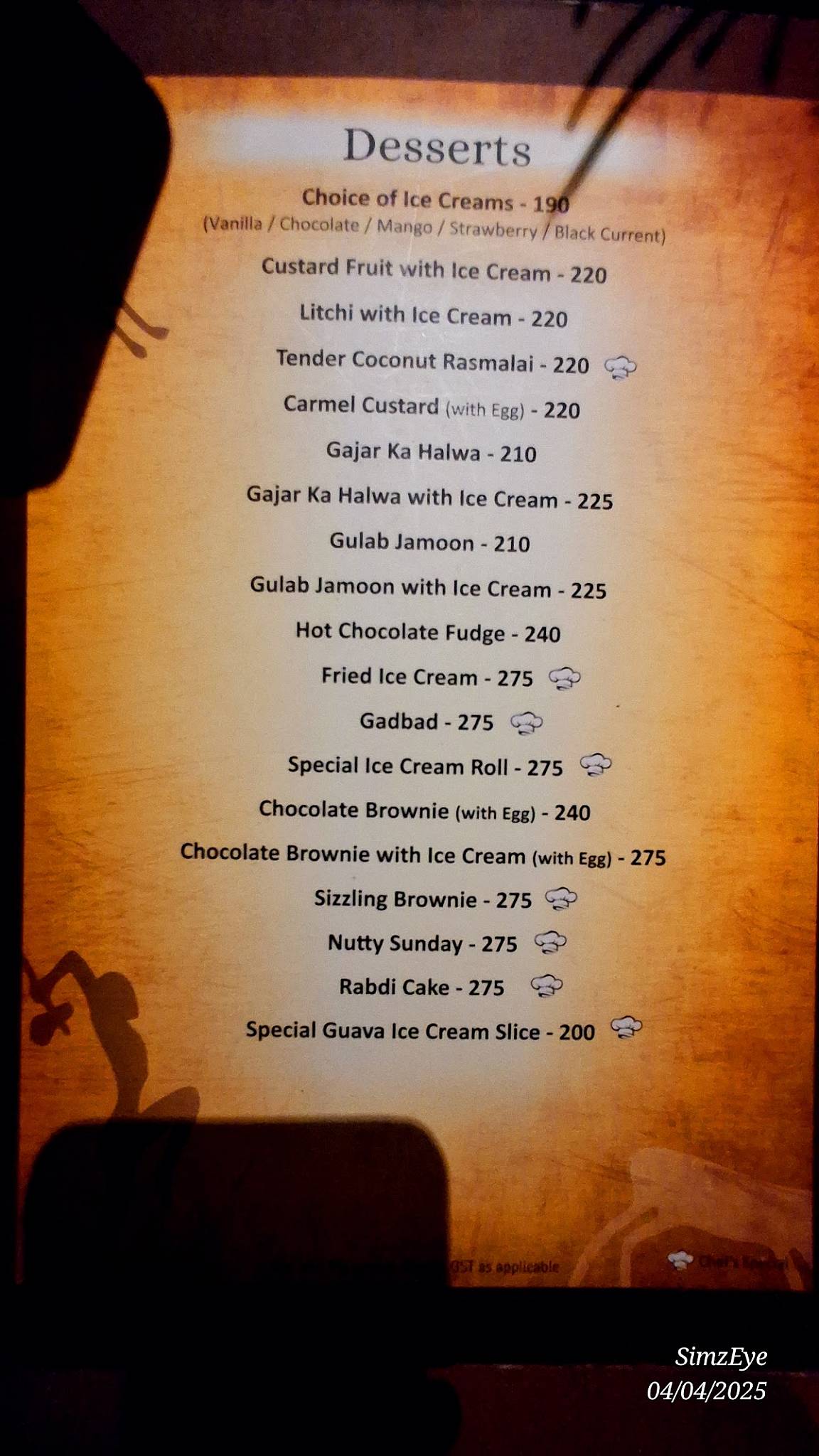 Gufha Restaurant, Mysuru menu
