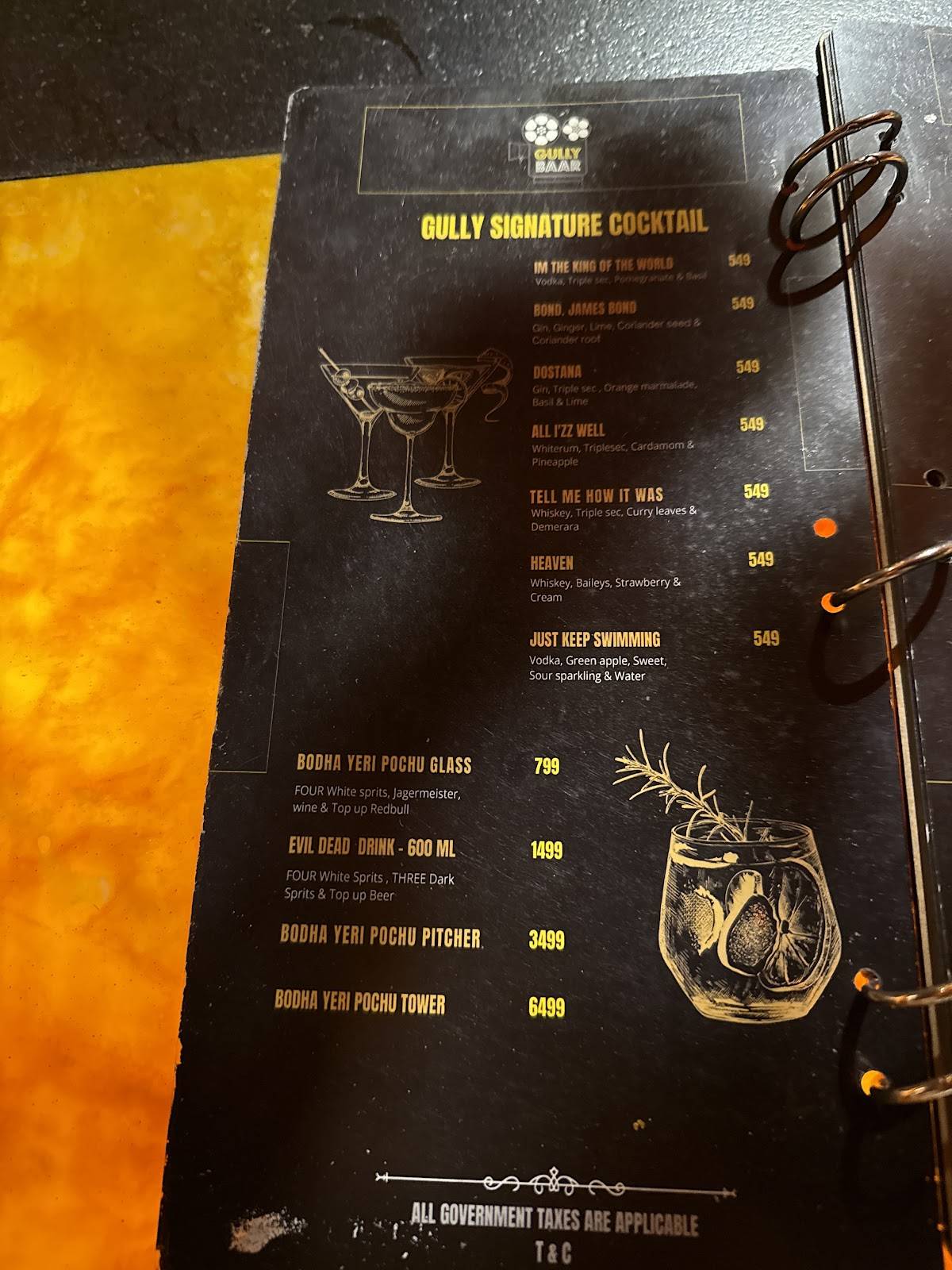 Gully Baar menu
