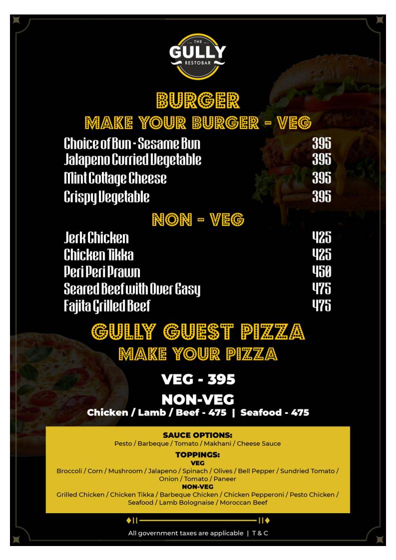 Gully Baar menu