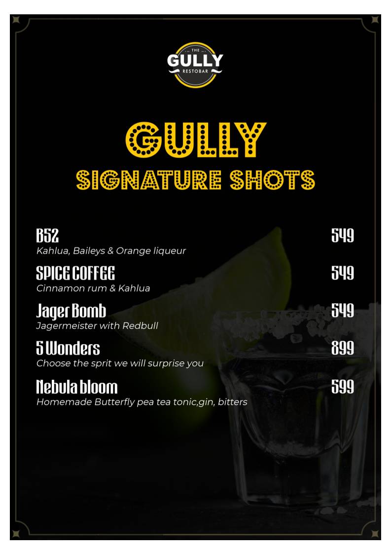 Gully Baar menu
