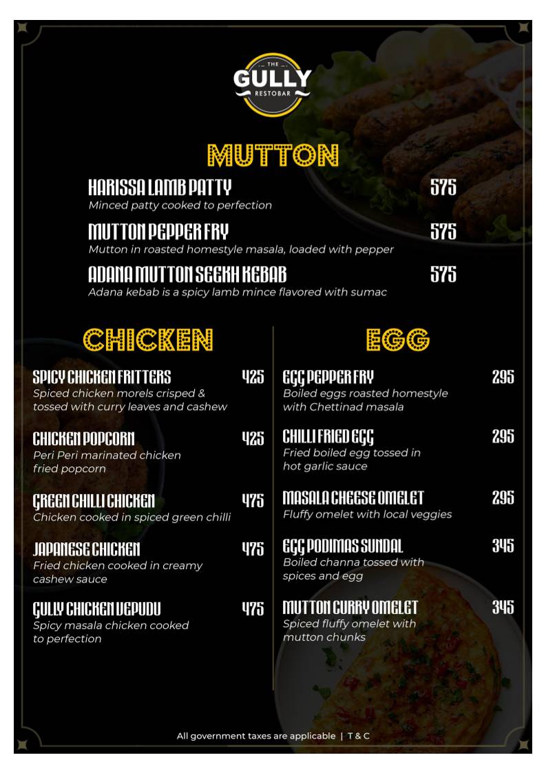 Gully Baar menu
