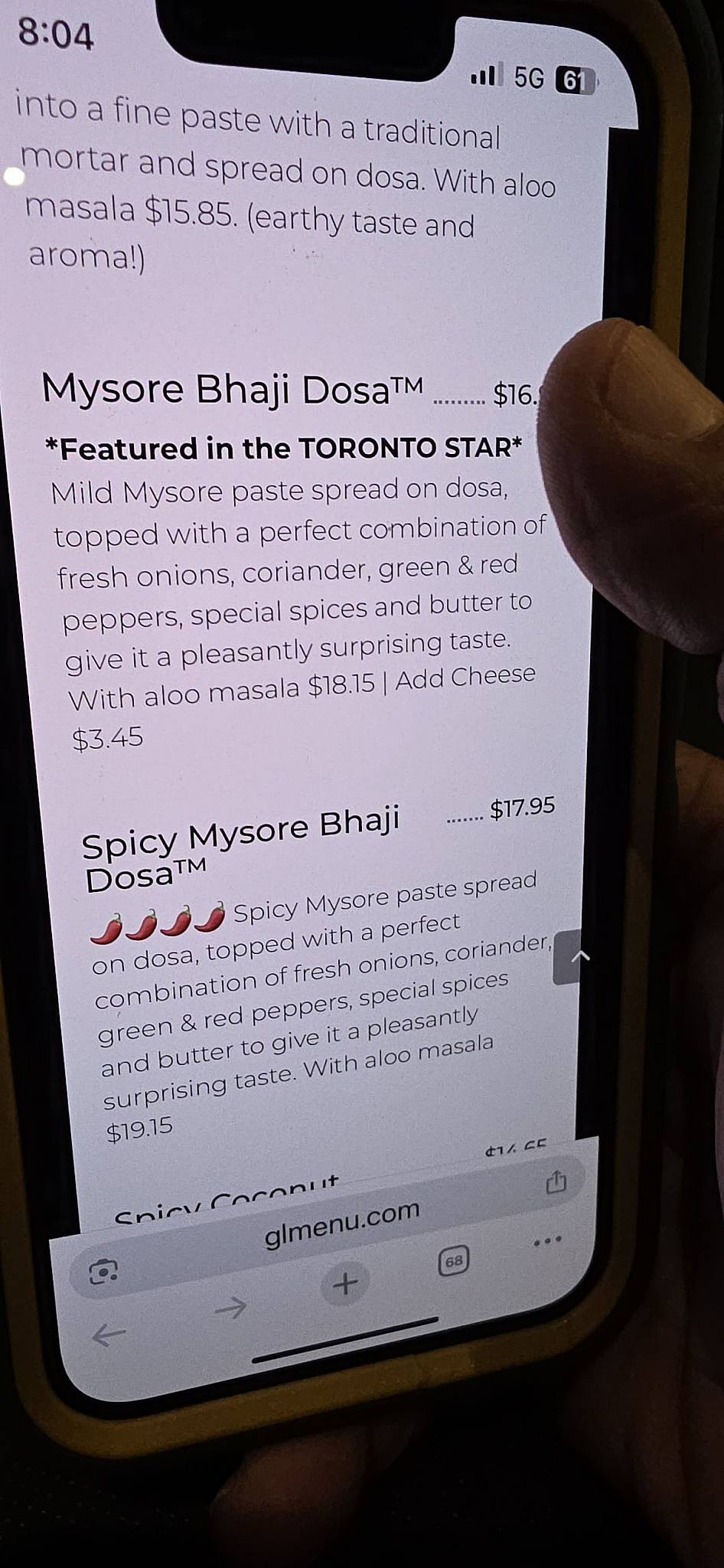 Menu de Guru Lukshmi
