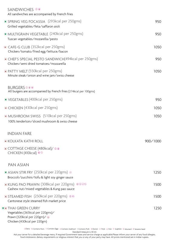 Cafe G - Crowne Plaza Today Gurugram menu