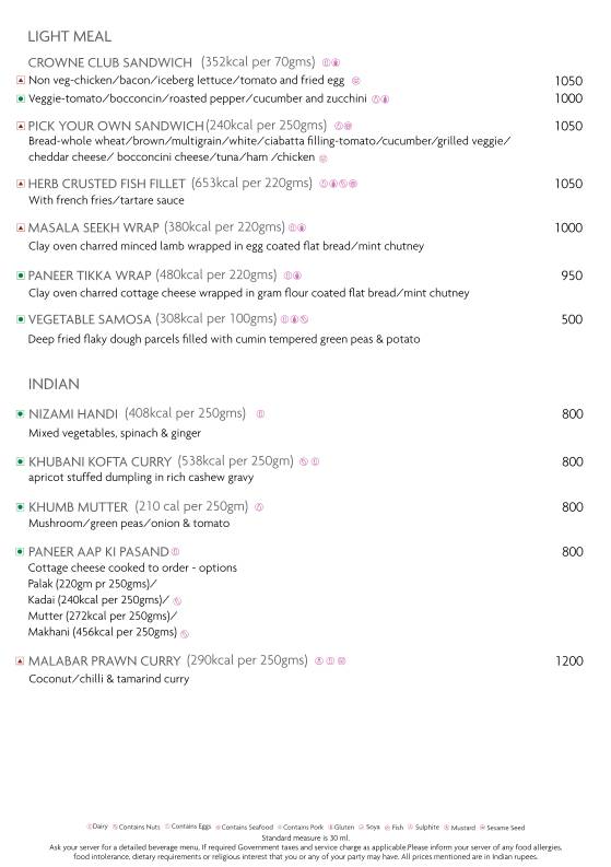Cafe G - Crowne Plaza Today Gurugram menu
