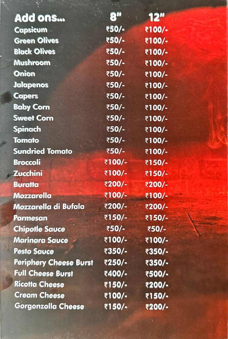 Gustos Pizzeria menu