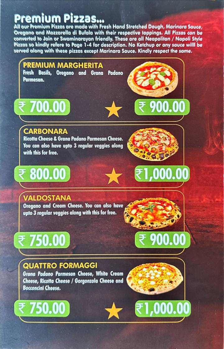 Gustos Pizzeria menu