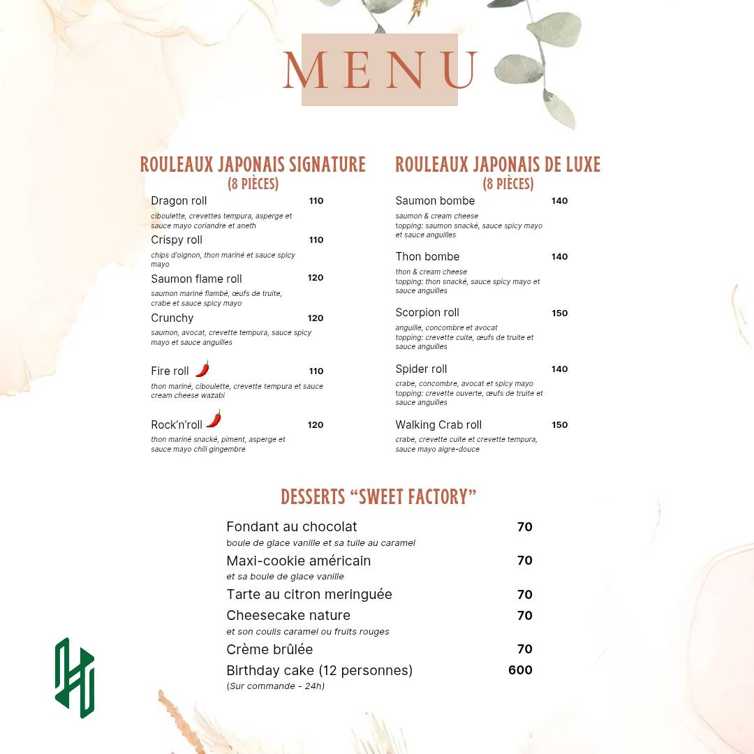 Menu de H restaurant lounge