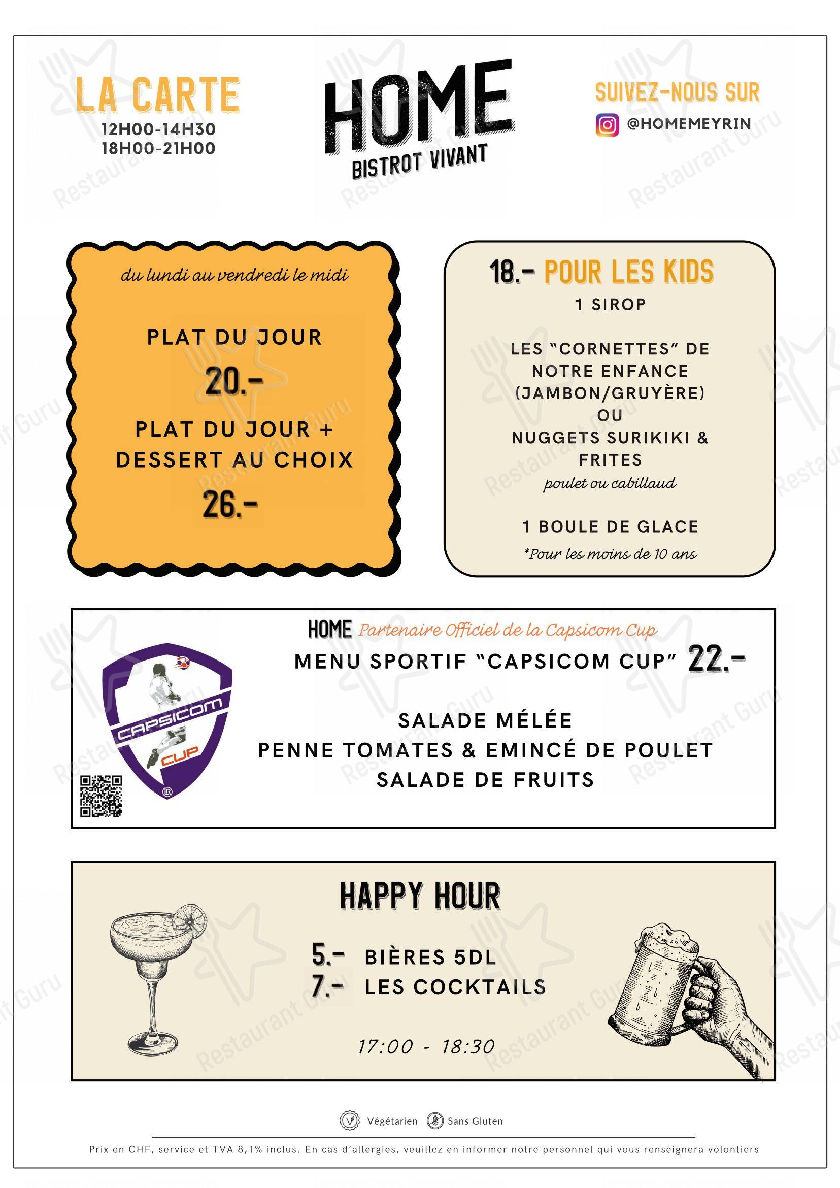 Menu per HOME Restaurant ristorante