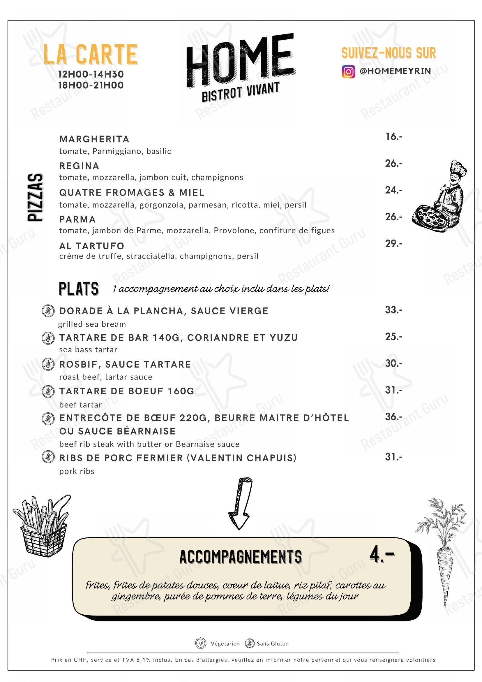 Menu per HOME Restaurant in Meyrin