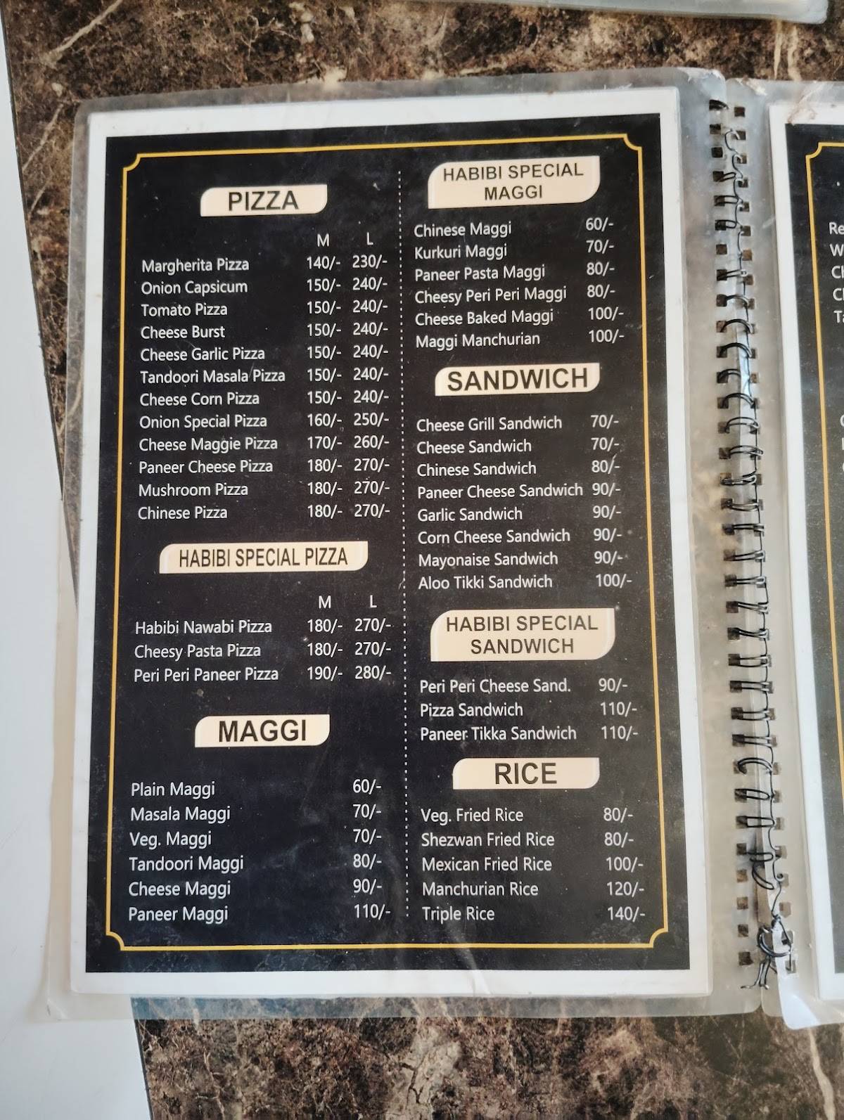 Habibi cafe & restaurant menu