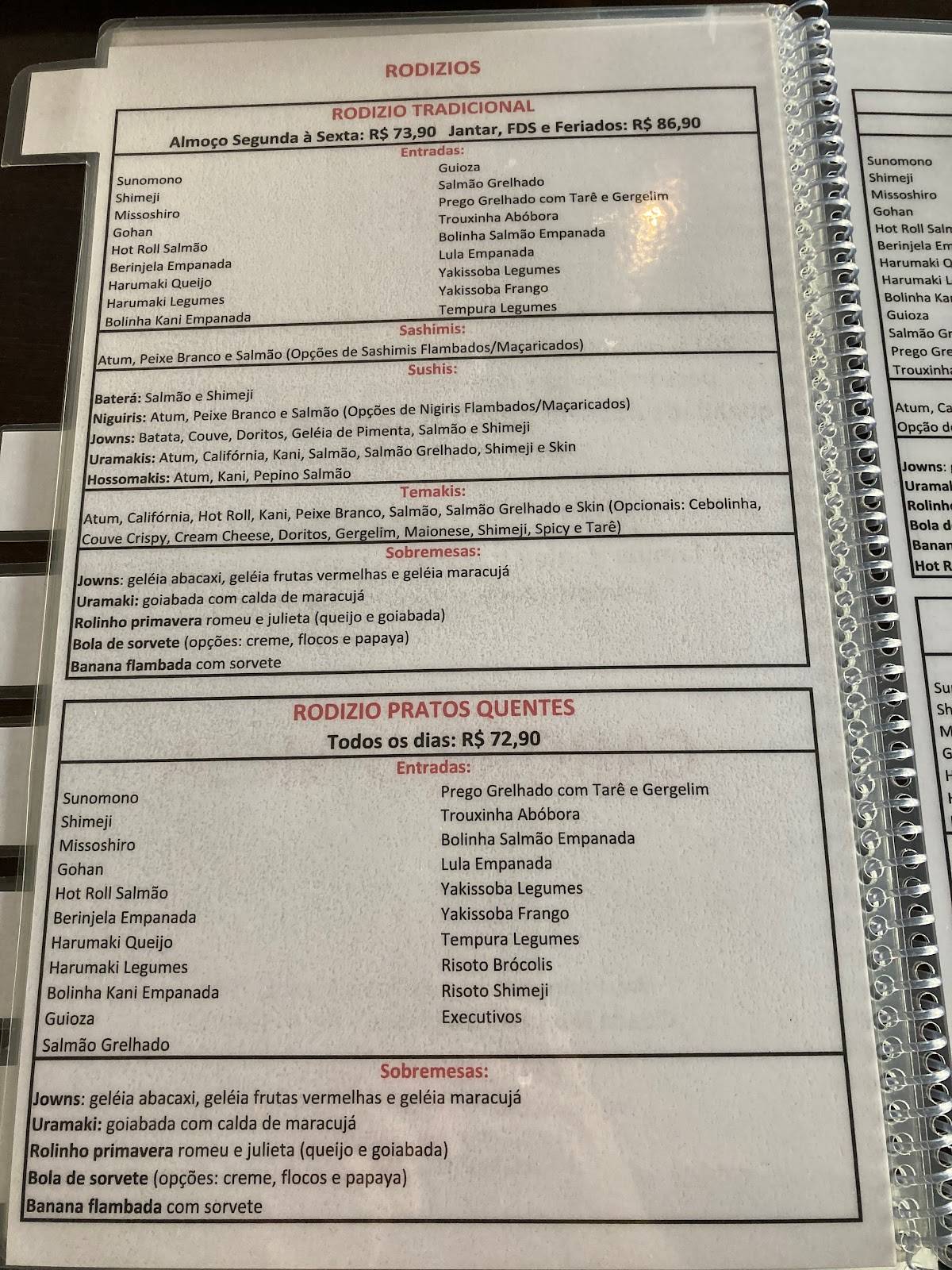 Hanjou Sushi Bar e Restaurante cardápio