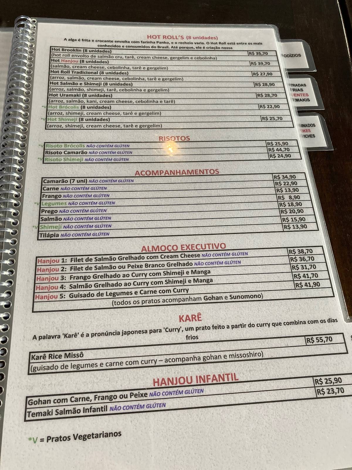 Hanjou Sushi Bar e Restaurante cardápio