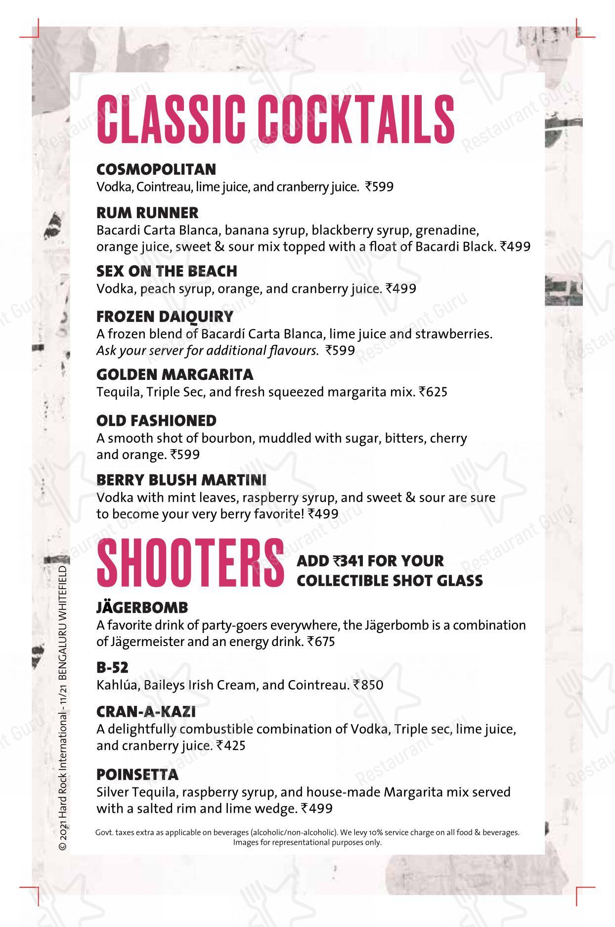 Hard Rock Cafe Whitefield in Bengaluru - Menu
