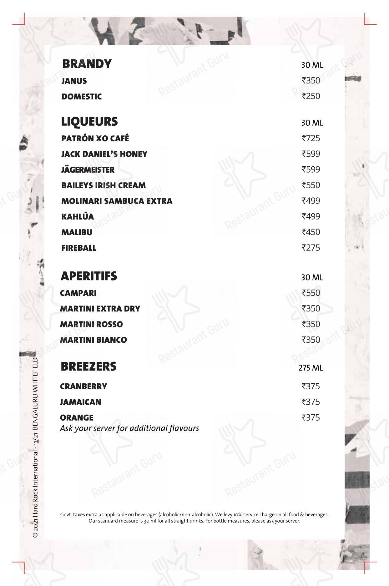 Hard Rock Cafe Whitefield - Menu