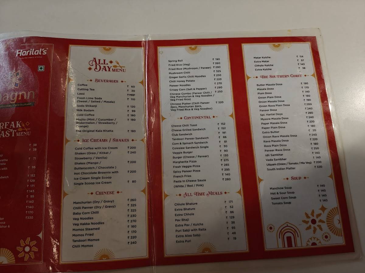 Harilal's menu