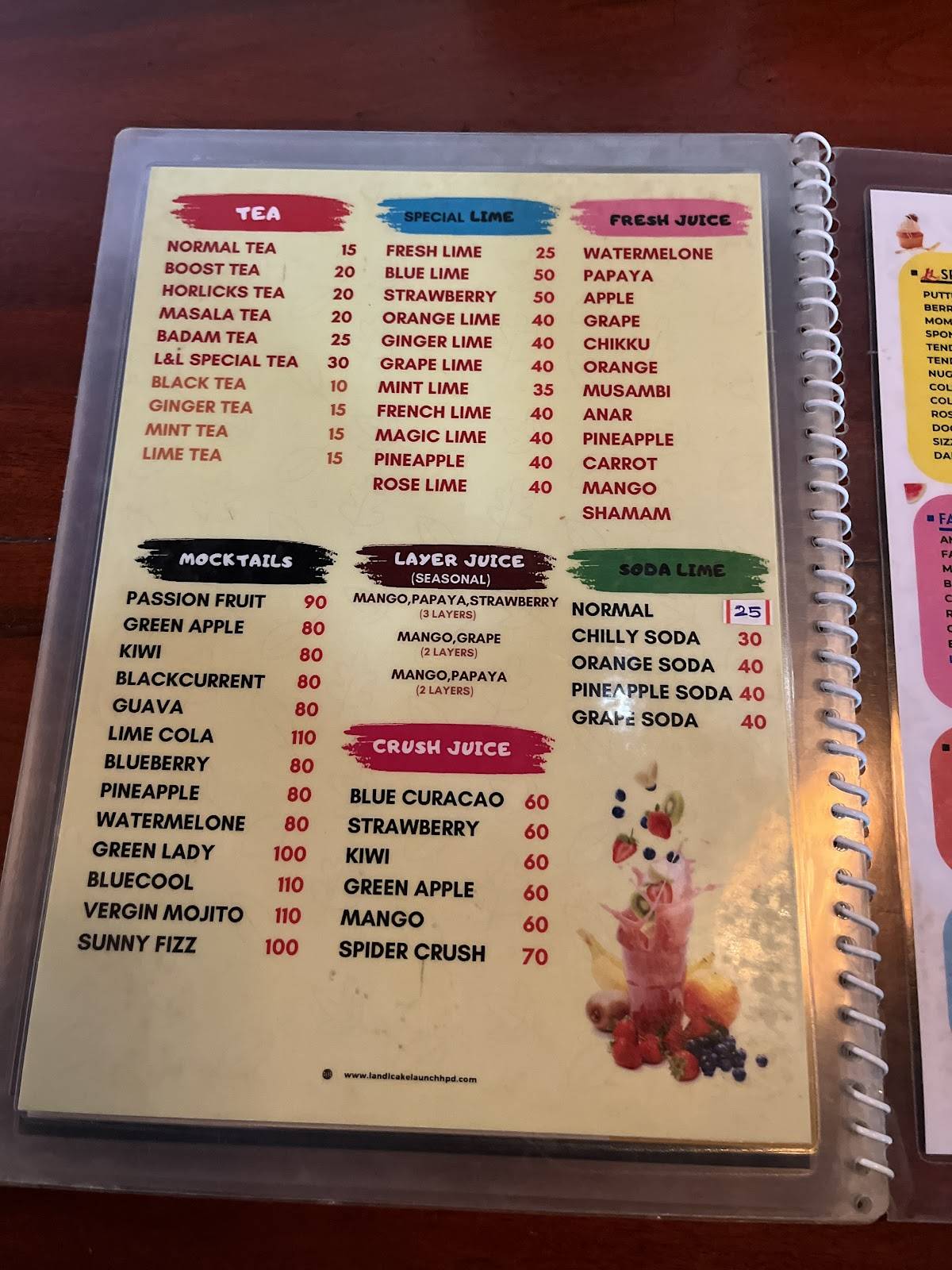 L and L Cake Launch menu