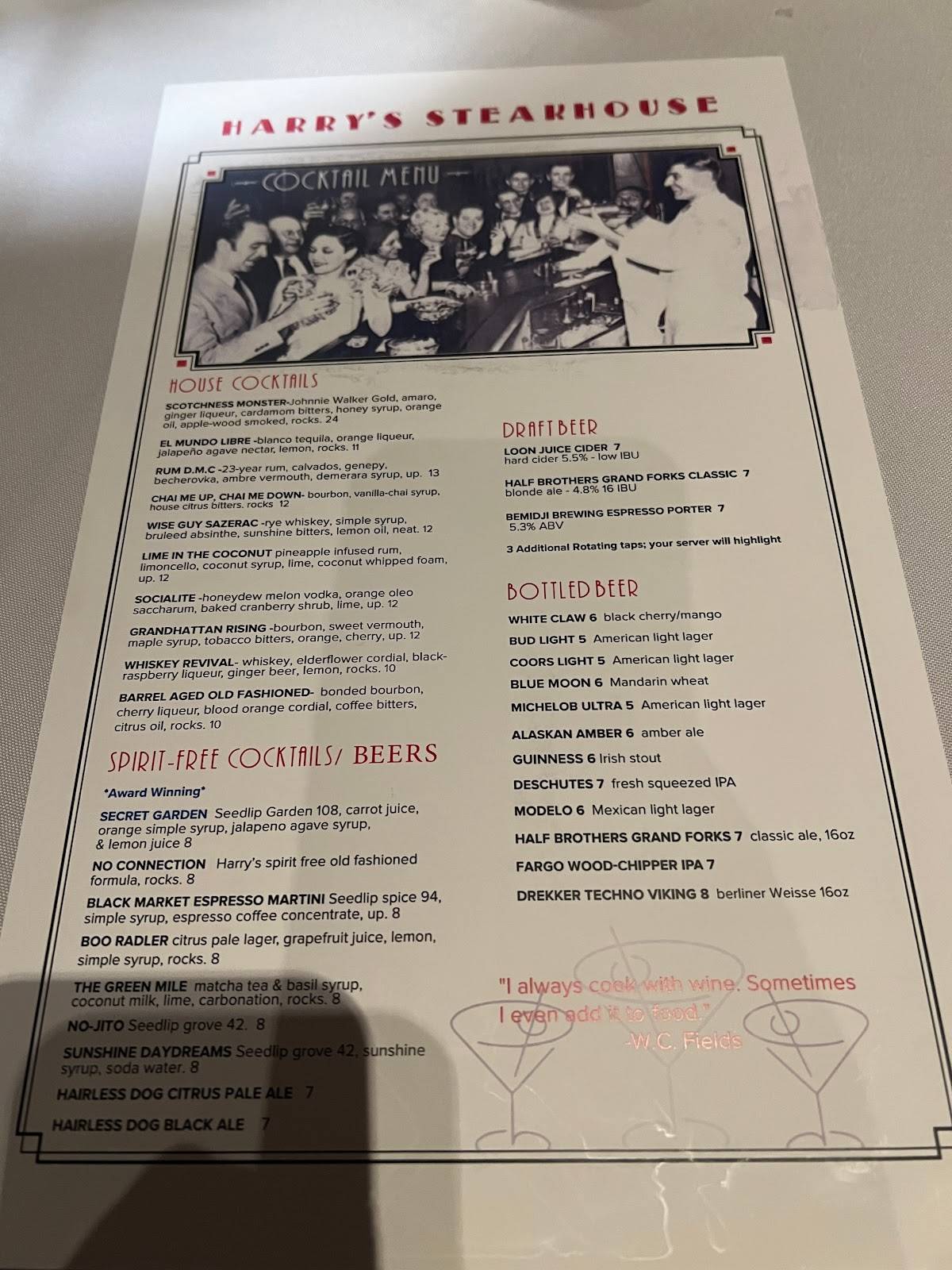 Menu at Harry's SteakhouseGrand Forks, Grand Forks