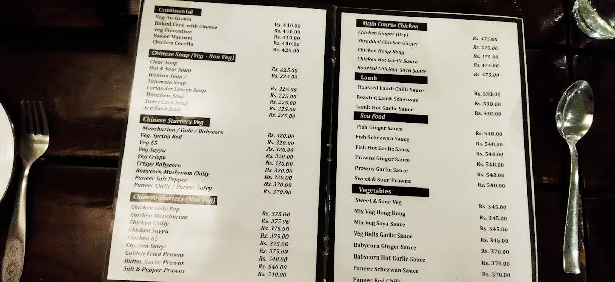 Harvest Club menu