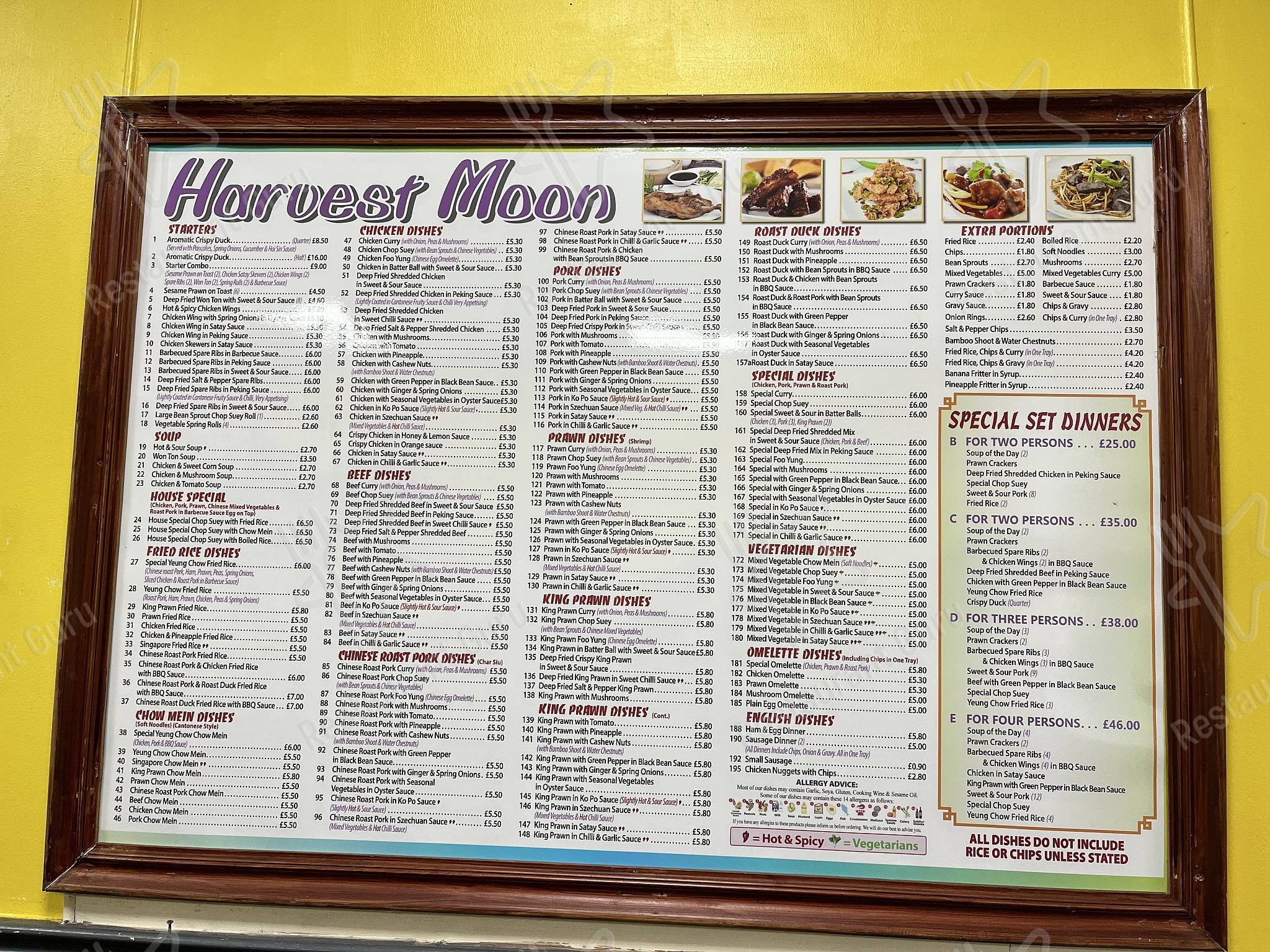 Menu at Harvest Moon restaurant, Llanfairfechan