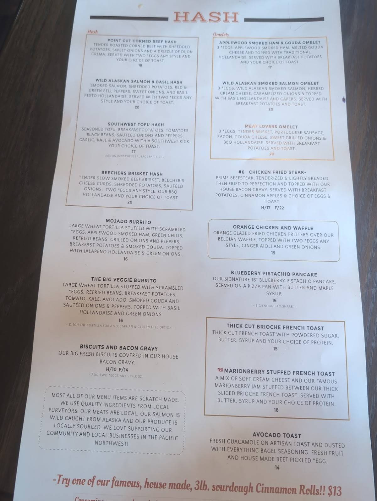 Menu at Hash restaurant, Olympia