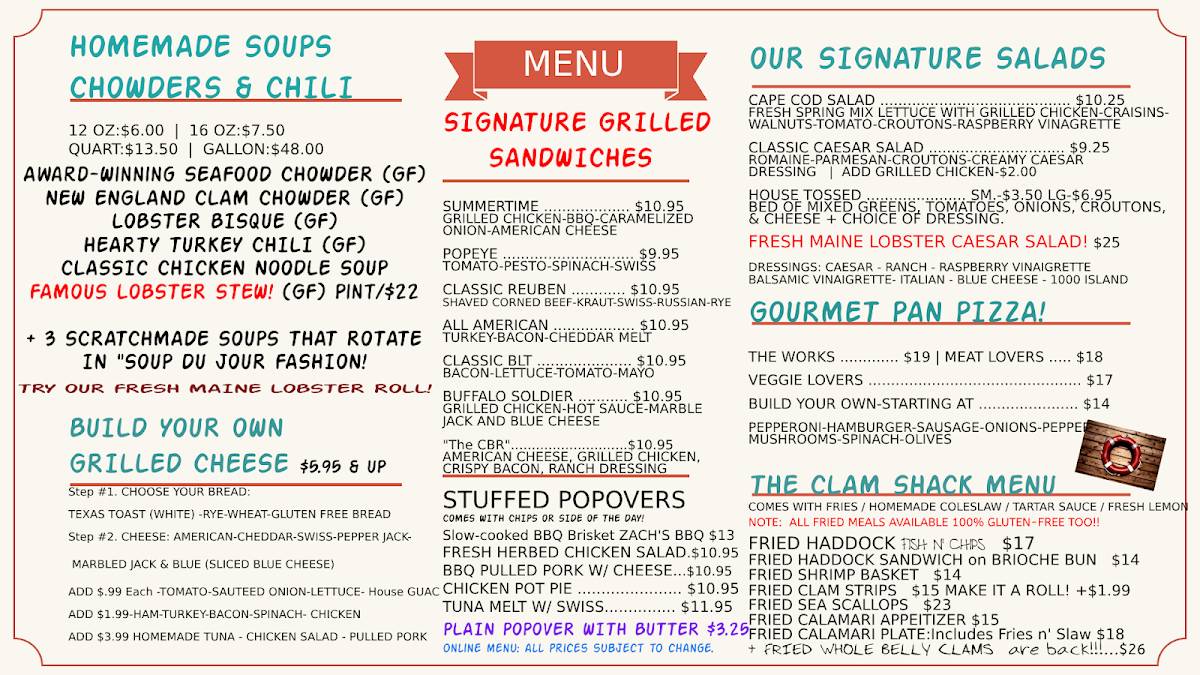 Menu at Smithsonian Cafe and Chowderhouse, Hatfield
