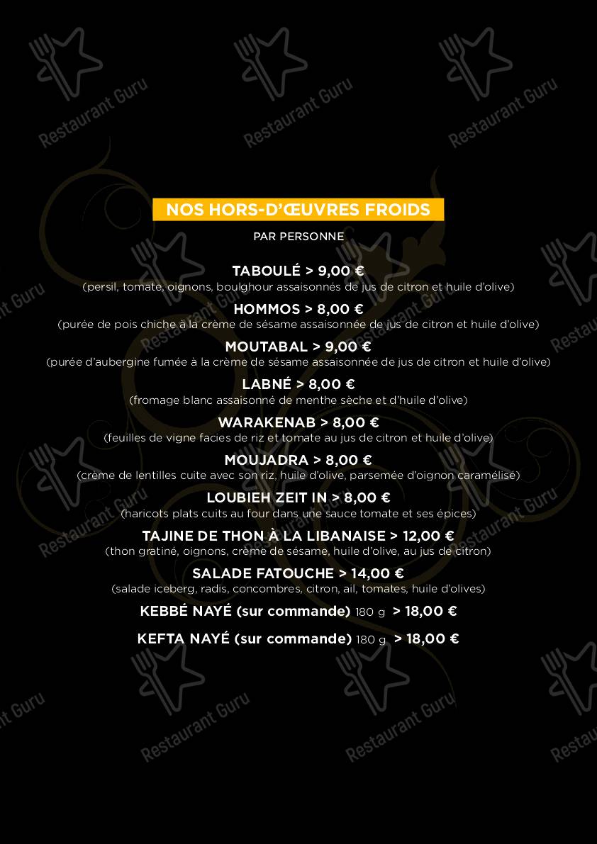 Menu pour Helem - plats et boissons
