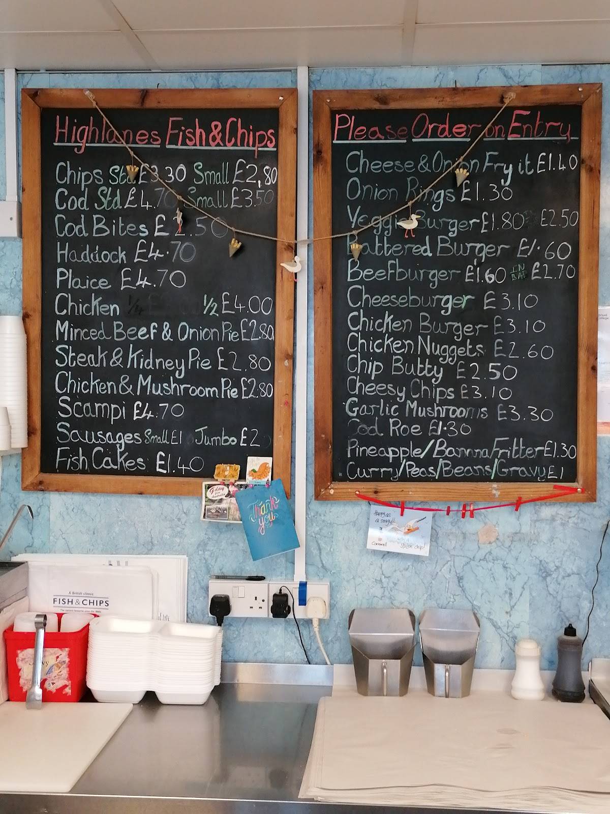 Menu at Highlanes Fish & Chips fast food, Hayle