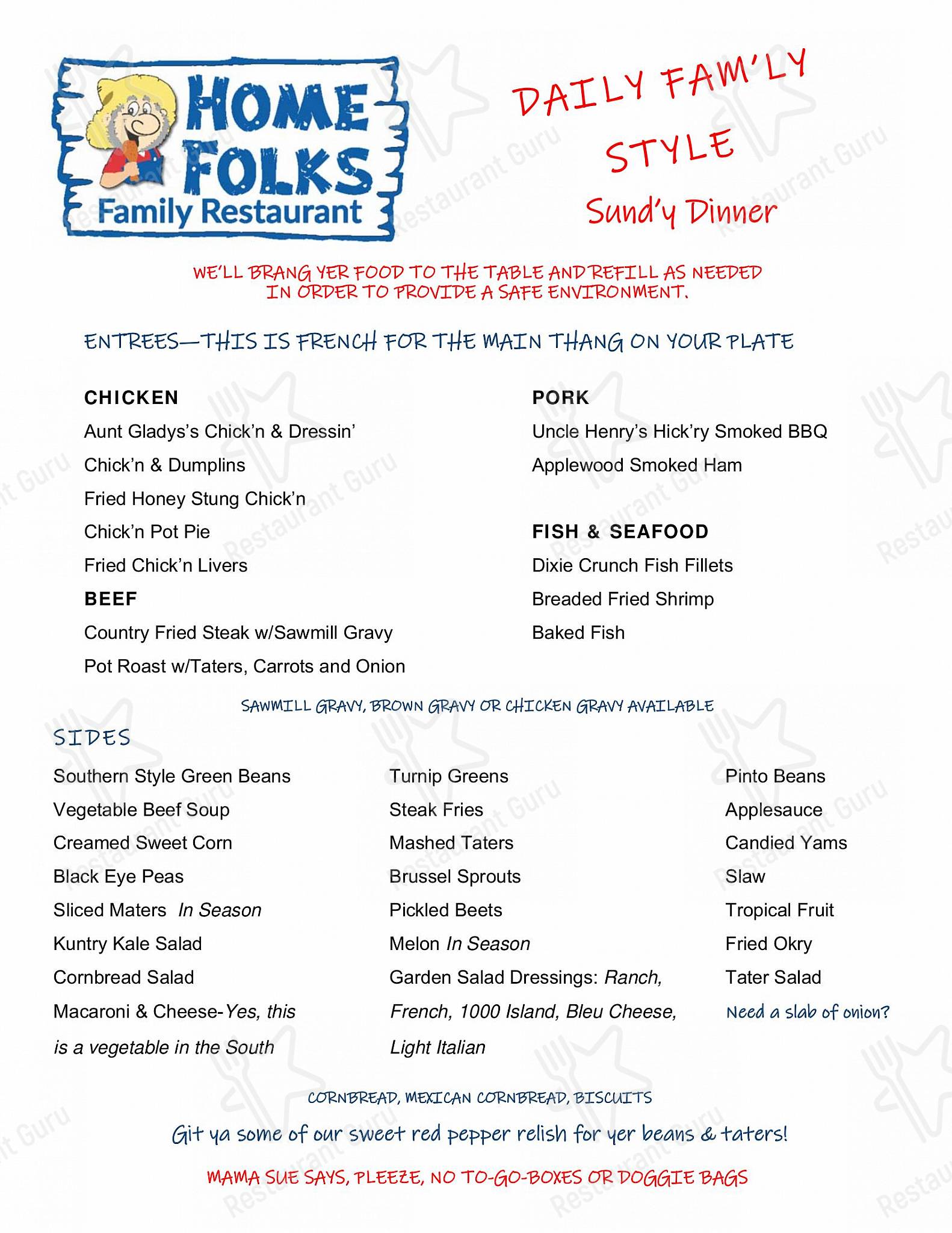 Menu at Home Folks Family Restaurant, SoddyDaisy