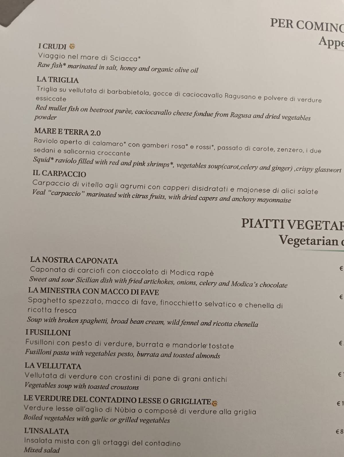 Menu di Hostaria del vicolo 